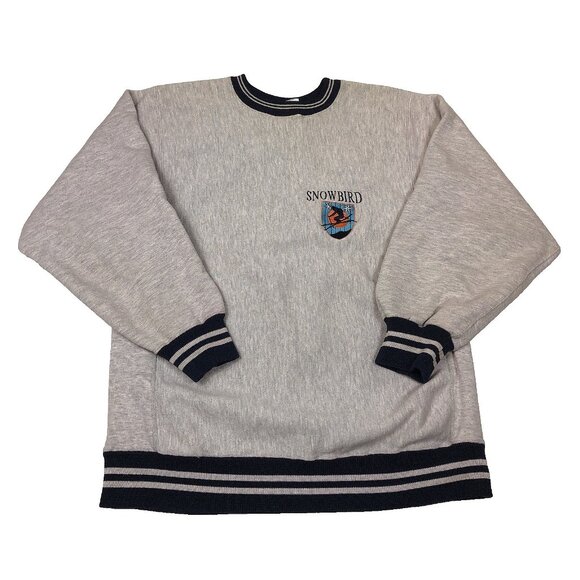 Vintage Champion Reverse Weave Snowbird Ski Resort Gray Crewneck Sweatshirt Larg - Picture 1 of 10